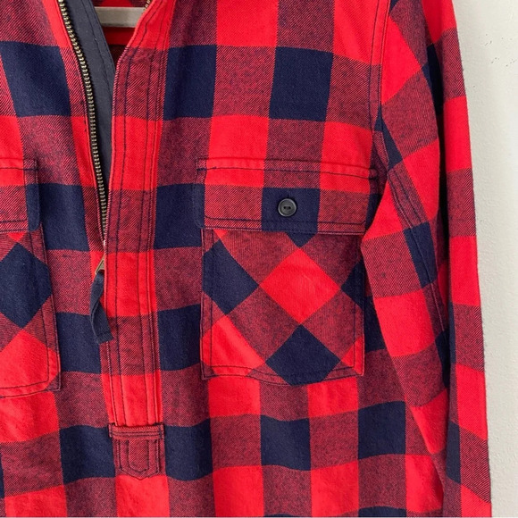 J.Crew Womens Top Sz XXS Buffalo Check Plaid Red Blue Flannel 1/2 zip B4937 * - Picture 9 of 16